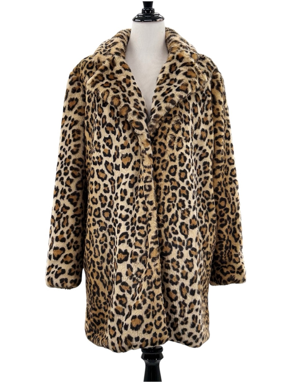 Kendall & Kylie Leopard Faux Fur Coat Medium Animal Print Mob Wife Y2K